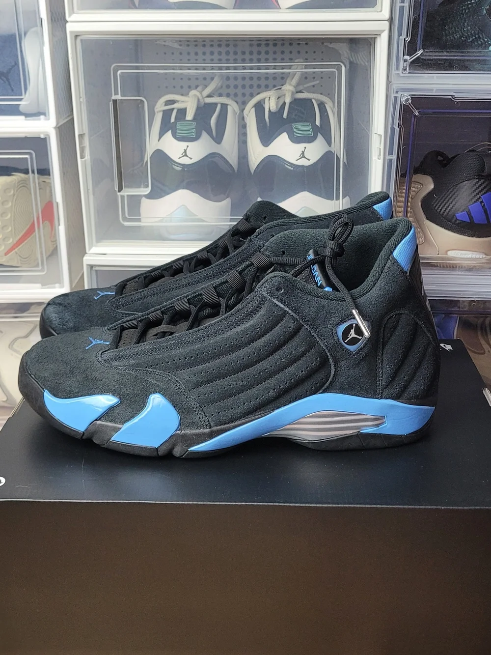 Nike Air Jordan 14 Retro Shoes Black University Blue 487471-007 Men's S 13 NEW
